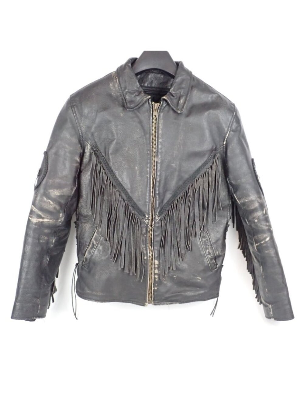 Diamond Plate Womens Black Leather Fringe Removable Liner Biker Western Jacket M - Picture 3 of 8
